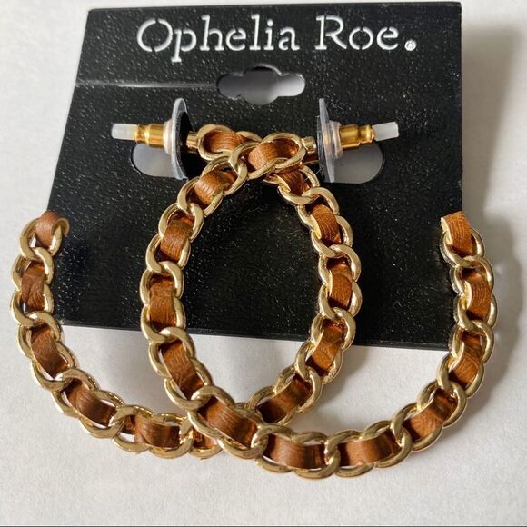 Ophelia Roe Leather Gold Hoop Earrings - Picture 2 of 5